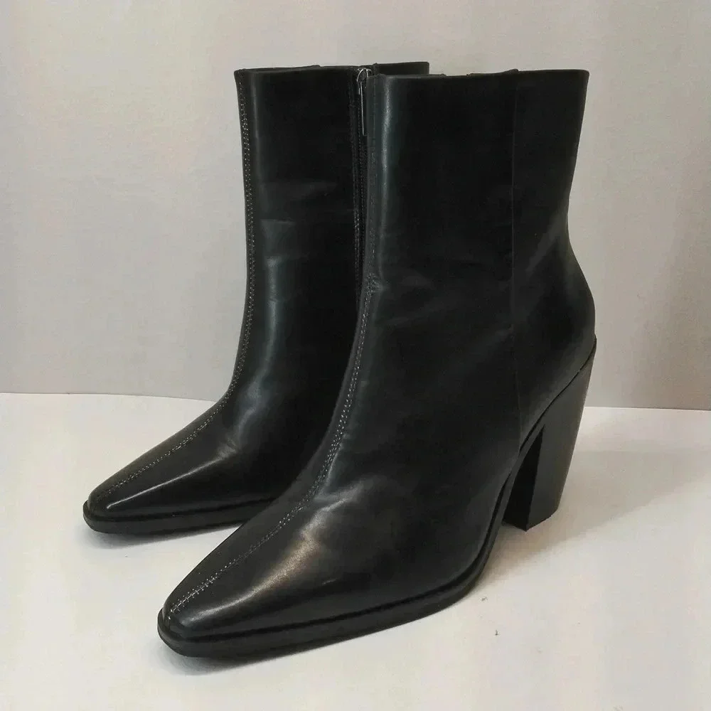 Vince Camuto Black Leather Pointed Toe Ankle Boots